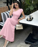 Light Pink Asymmetric Neck Ruched Dress for Women | Chic Party & Date Night Wear
