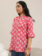 Pink Printed Cotton Kurta (1-Piece) for Women | Elegant Everyday Wear