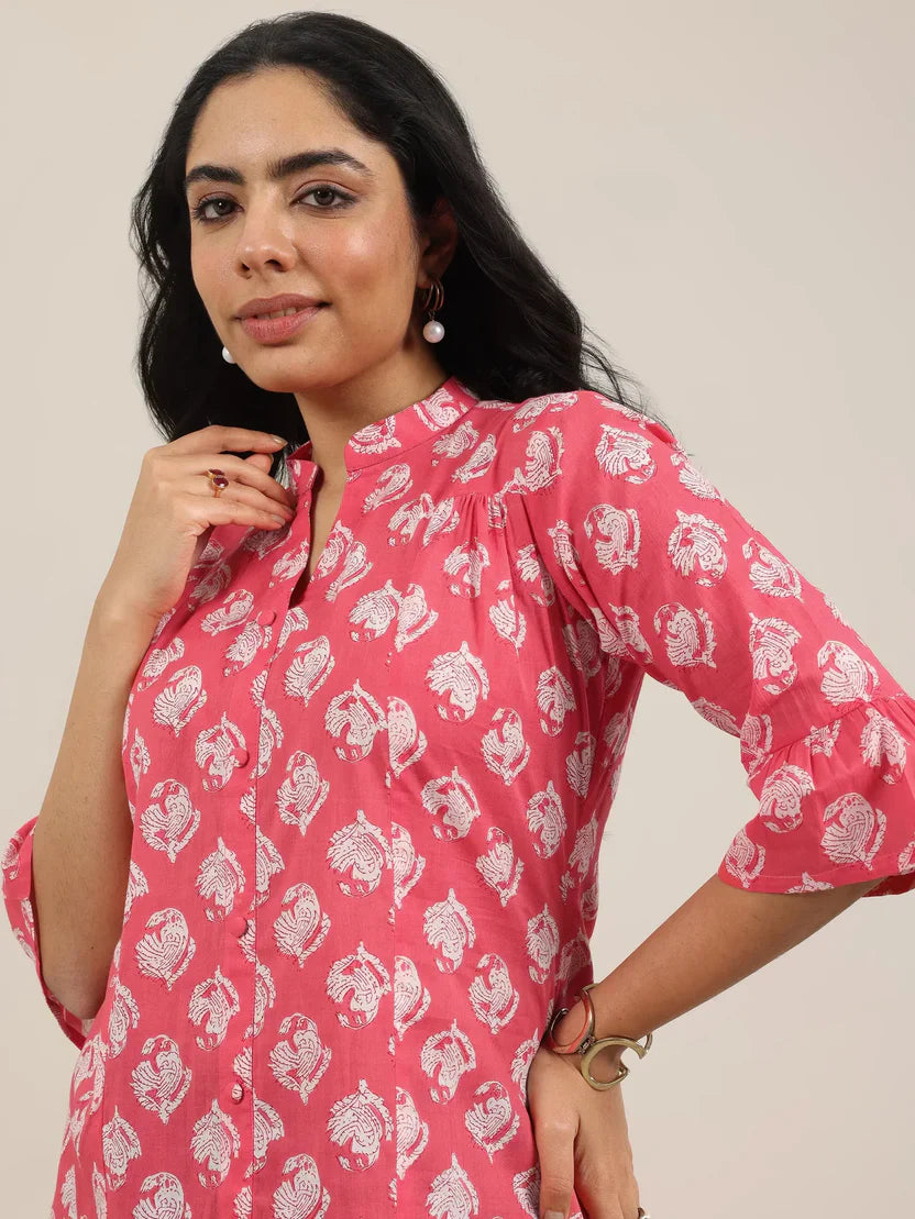 Pink Printed Cotton Kurta (1-Piece) for Women | Elegant Everyday Wear