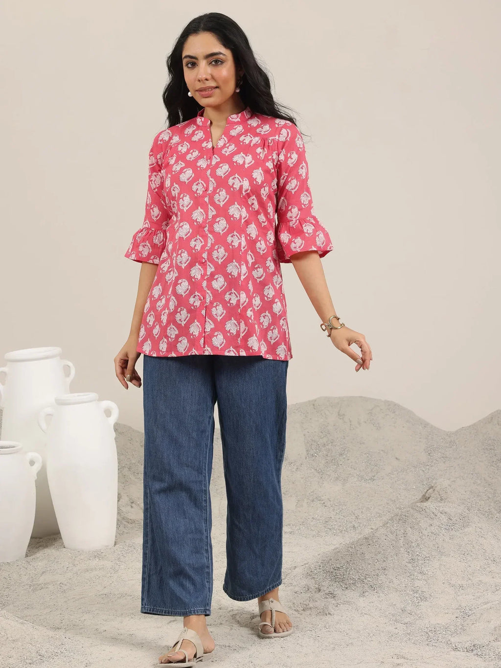 Pink Printed Cotton Kurta (1-Piece) for Women | Elegant Everyday Wear