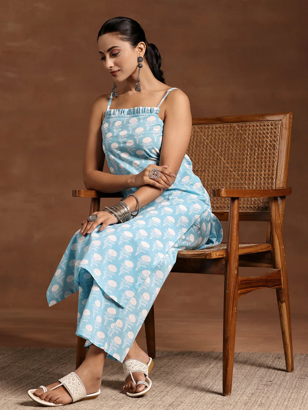 Blue Printed Cotton Straight Kurta Set for Women | Elegant Everyday Wear