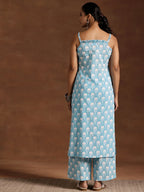 Blue Printed Cotton Straight Kurta Set for Women | Elegant Everyday Wear
