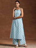 Blue Printed Cotton Straight Kurta Set for Women | Elegant Everyday Wear