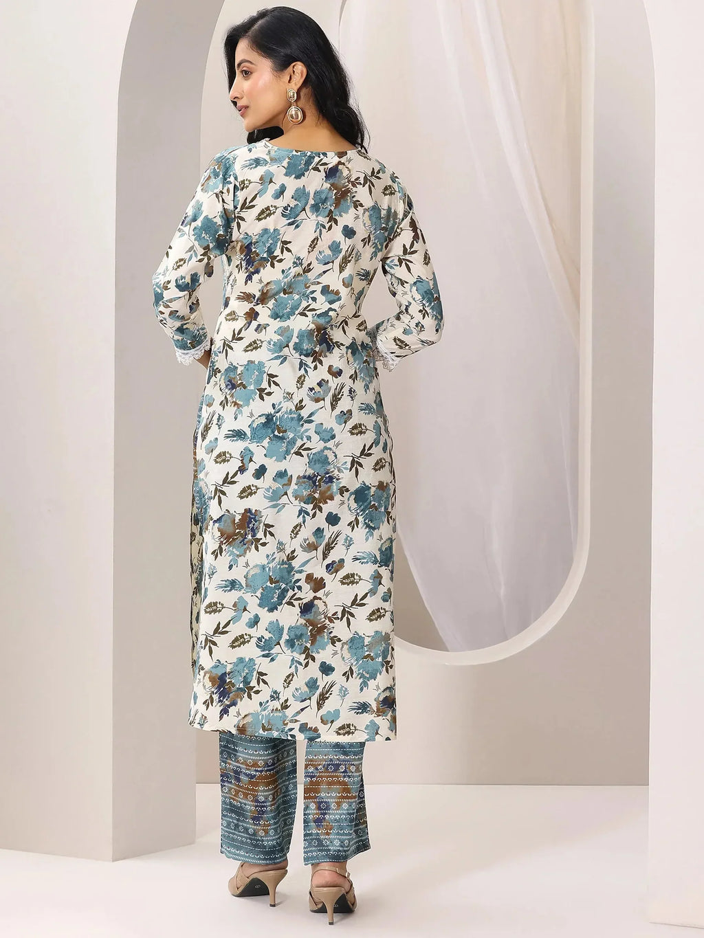 Off White Printed Silk Blend Straight Kurta Set for Women | Elegant Festive & Occasion Wear
