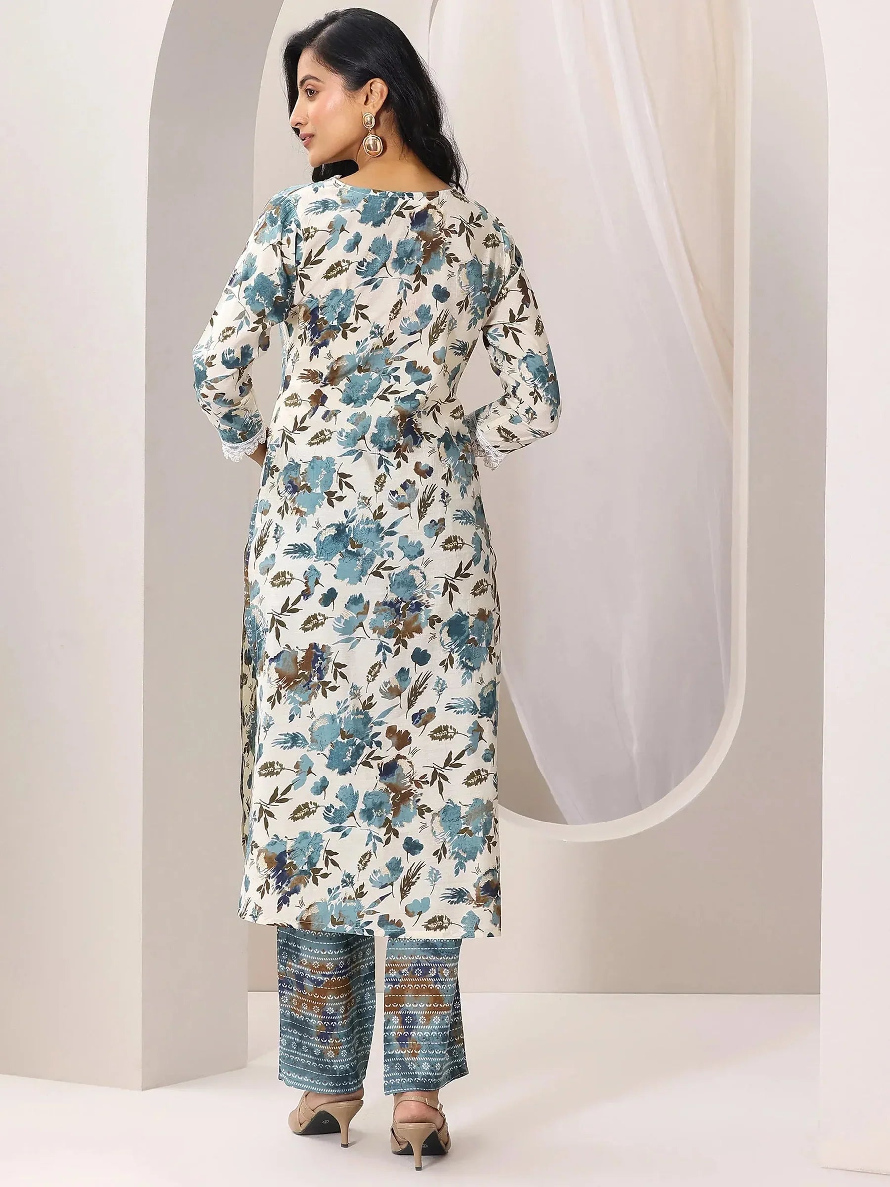 Off White Printed Silk Blend Straight Kurta Set for Women | Elegant Festive & Occasion Wear