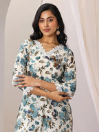 Off White Printed Silk Blend Straight Kurta Set for Women | Elegant Festive & Occasion Wear