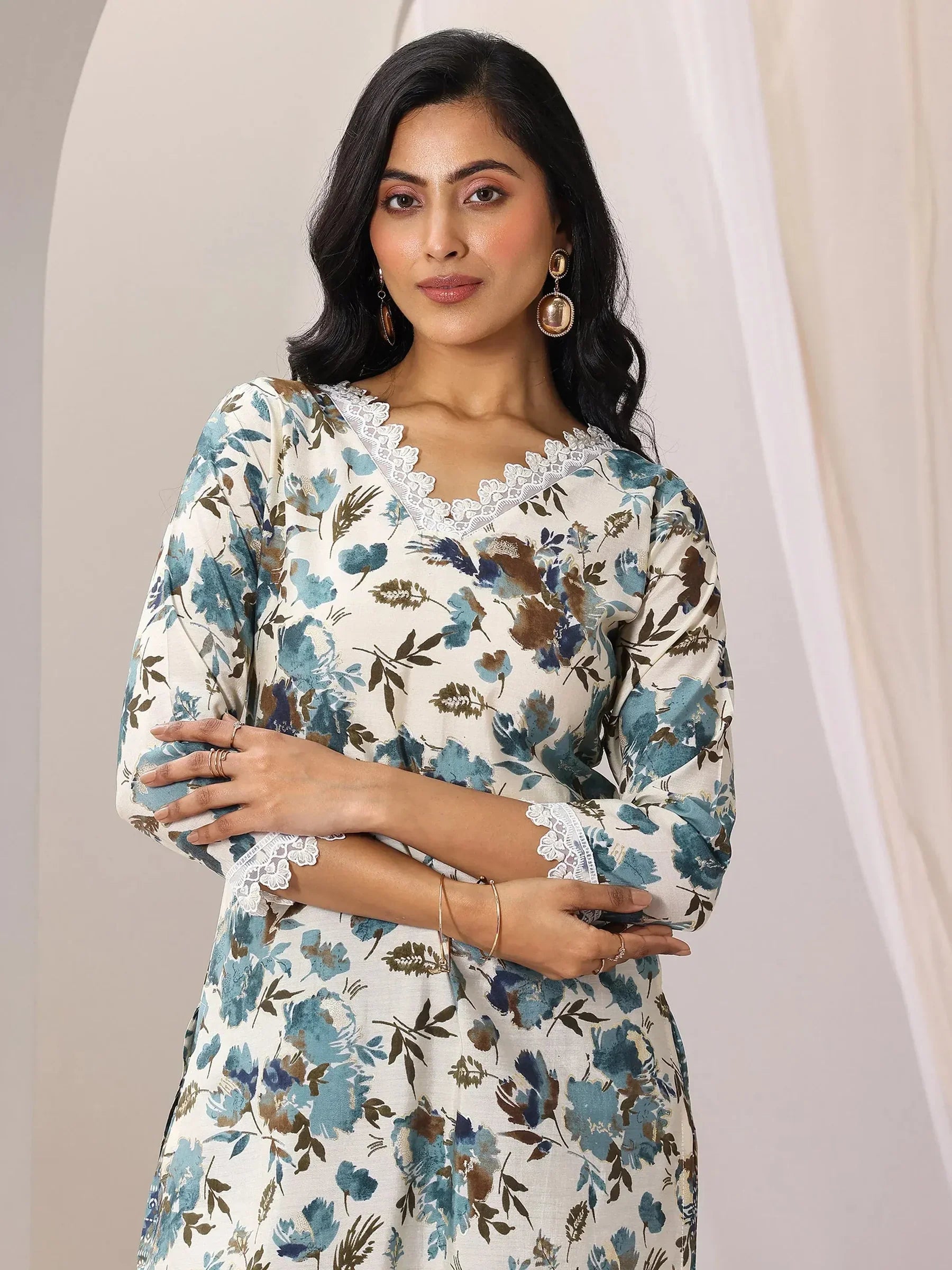 Off White Printed Silk Blend Straight Kurta Set for Women | Elegant Festive & Occasion Wear