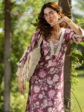Mauve Printed Silk Blend Straight Kurta Set for Women | Elegant Festive & Occasion Wear