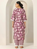Mauve Printed Silk Blend Straight Kurta Set for Women | Elegant Festive & Occasion Wear