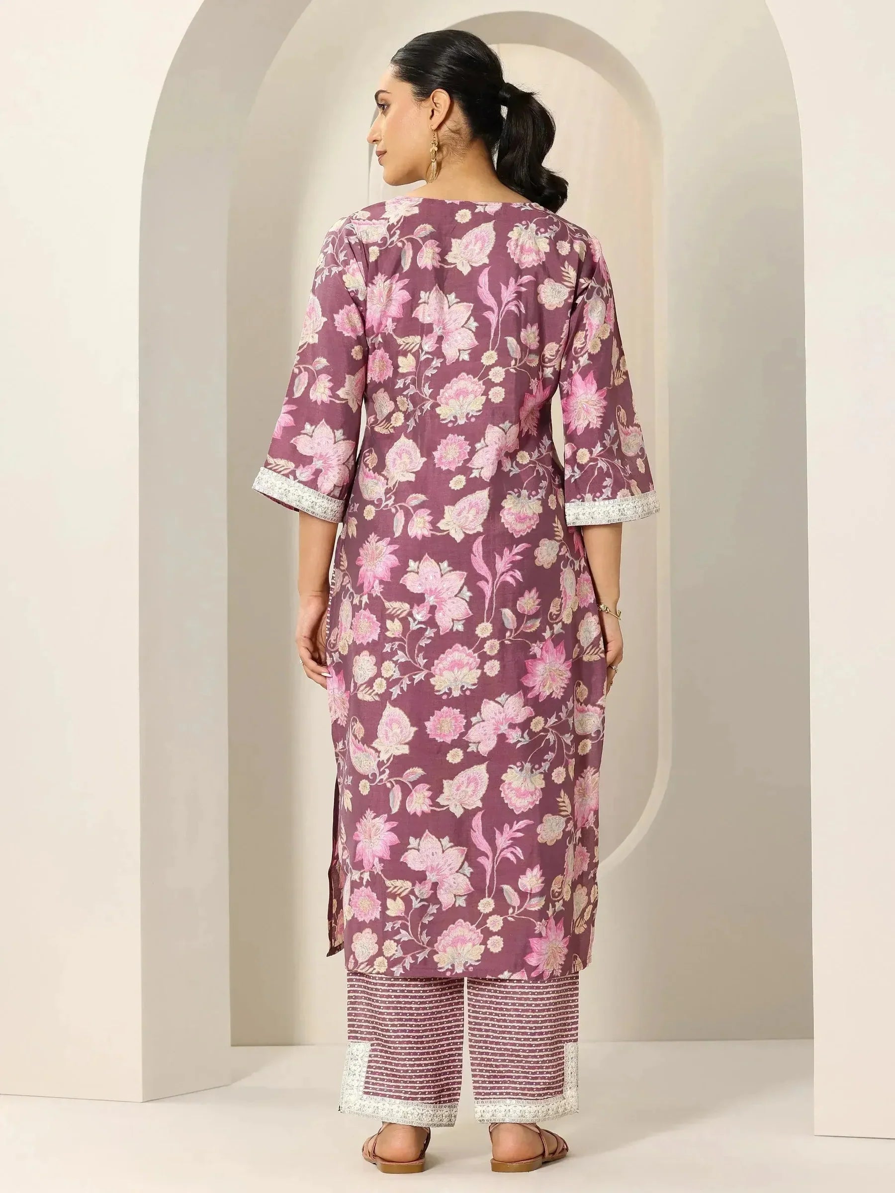 Mauve Printed Silk Blend Straight Kurta Set for Women | Elegant Festive & Occasion Wear