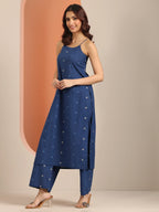 Blue Floral Printed Cotton Straight Kurta Set for Women | Chic Everyday Ethnic Wear