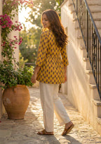 Mustard Floral Printed Cotton Short Kurta for Women | Stylish Casual Everyday Wear