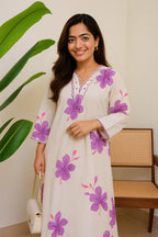 Off White Floral Printed Cotton Kurta & Palazzo Set for Women | Elegant Summer Ethnic Wear