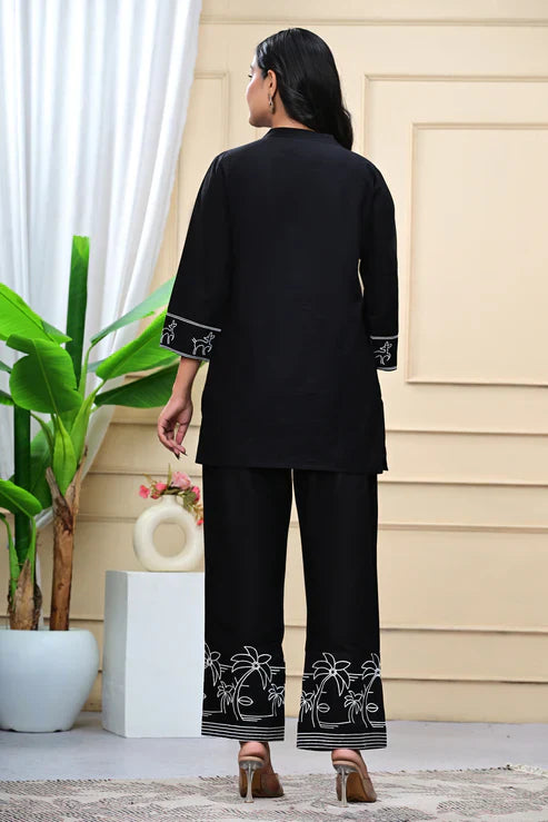 Black Embroidered Cotton Co-Ord Set for Women | Minimal Luxury Everyday Wear