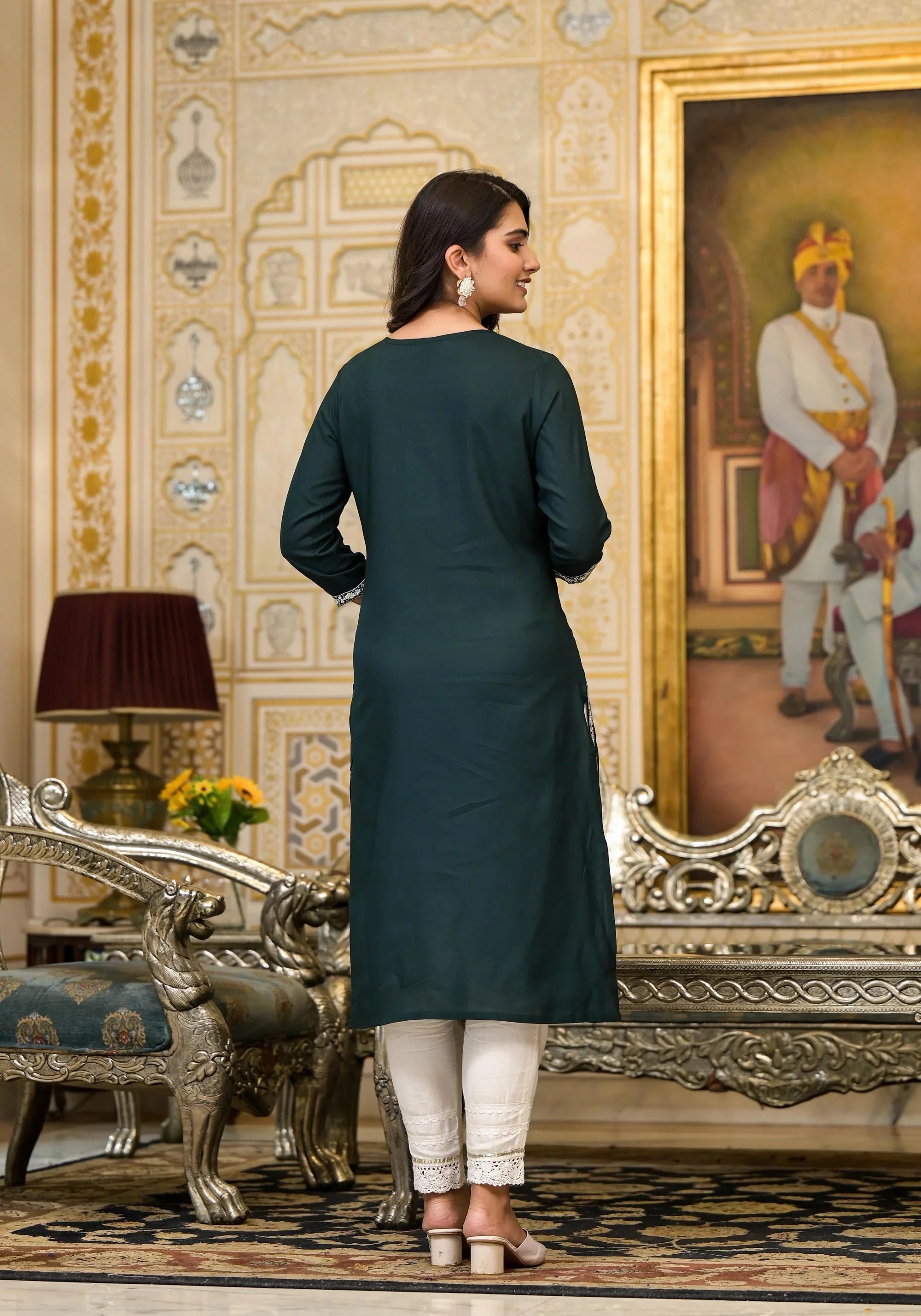 Green Thread Embroidered Rayon Kurta for Women | Elegant Everyday & Festive Wear