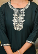 Green Thread Embroidered Rayon Kurta for Women | Elegant Everyday & Festive Wear