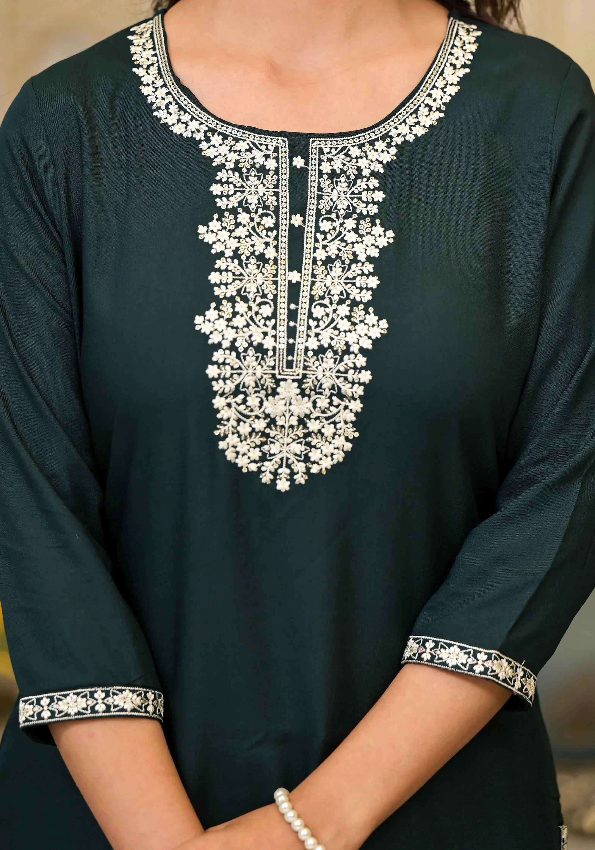 Green Thread Embroidered Rayon Kurta for Women | Elegant Everyday & Festive Wear