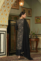 Black Ethnic Motif Printed Rayon Kurta Palazzo & Dupatta Set with Zari Work Embroidery | Festive Premium Wear