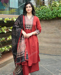Maroon Pure Cotton Printed Kurta Pant & Dupatta Set for Women | Elegant Ethnic Wear