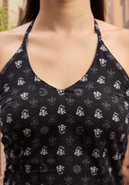 Black Ethnic Print Halter Tie-Up Top – Fusion Chic Edition