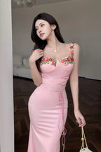 Pink Floral Neckline Maxi Dress – Romantic Luxe Edition