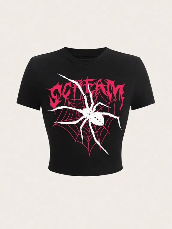 Black Spider Graphic Crop T-Shirt