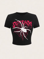 Black Spider Graphic Crop T-Shirt