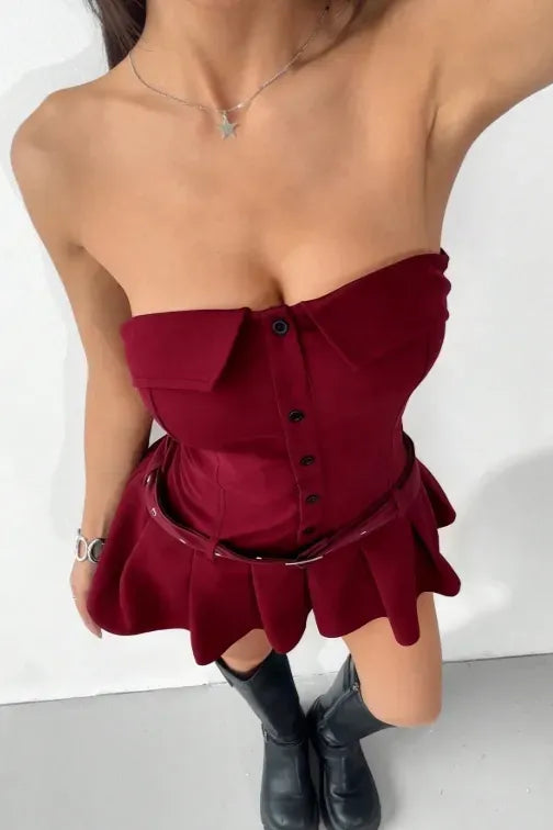 Red Belted Tube Mini Dress for Women | Bold Party & Night Out Wear