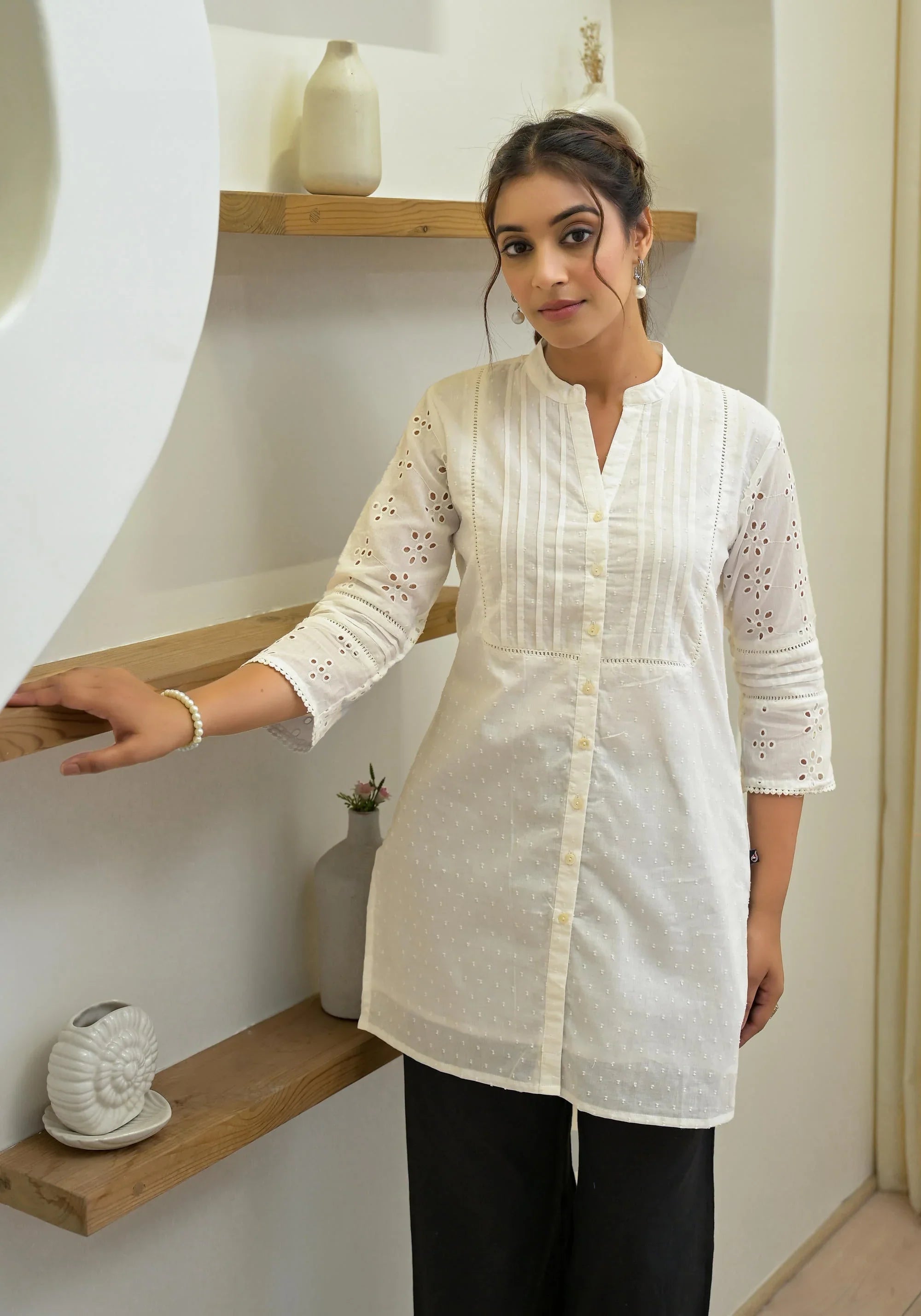 White Floral Printed Cotton A-Line Kurta Pant & Dupatta Set for Women | Elegant Everyday Ethnic Wear
