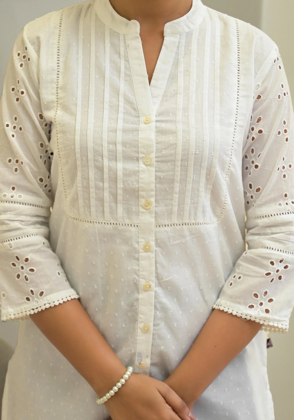 White Floral Printed Cotton A-Line Kurta Pant & Dupatta Set for Women | Elegant Everyday Ethnic Wear