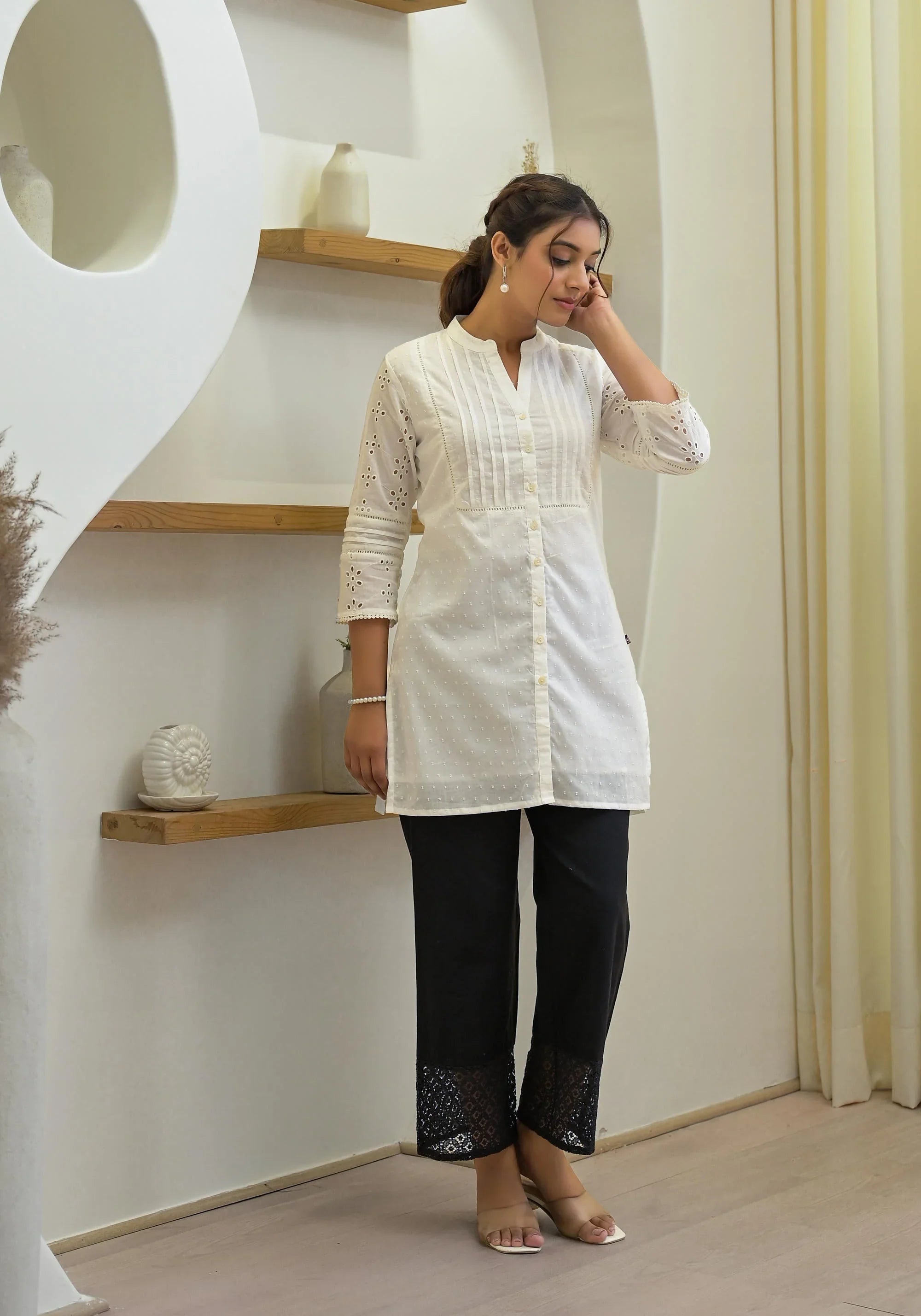 White Floral Printed Cotton A-Line Kurta Pant & Dupatta Set for Women | Elegant Everyday Ethnic Wear