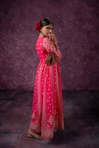 Pink Ethnic Printed Cotton Anarkali Kurta for Women | Festive A-Line Flared Wear