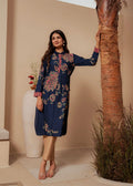 Midnight Blue Floral Printed Viscose Kurta for Women with Button Detailing | Elegant Everyday & Evening Wear