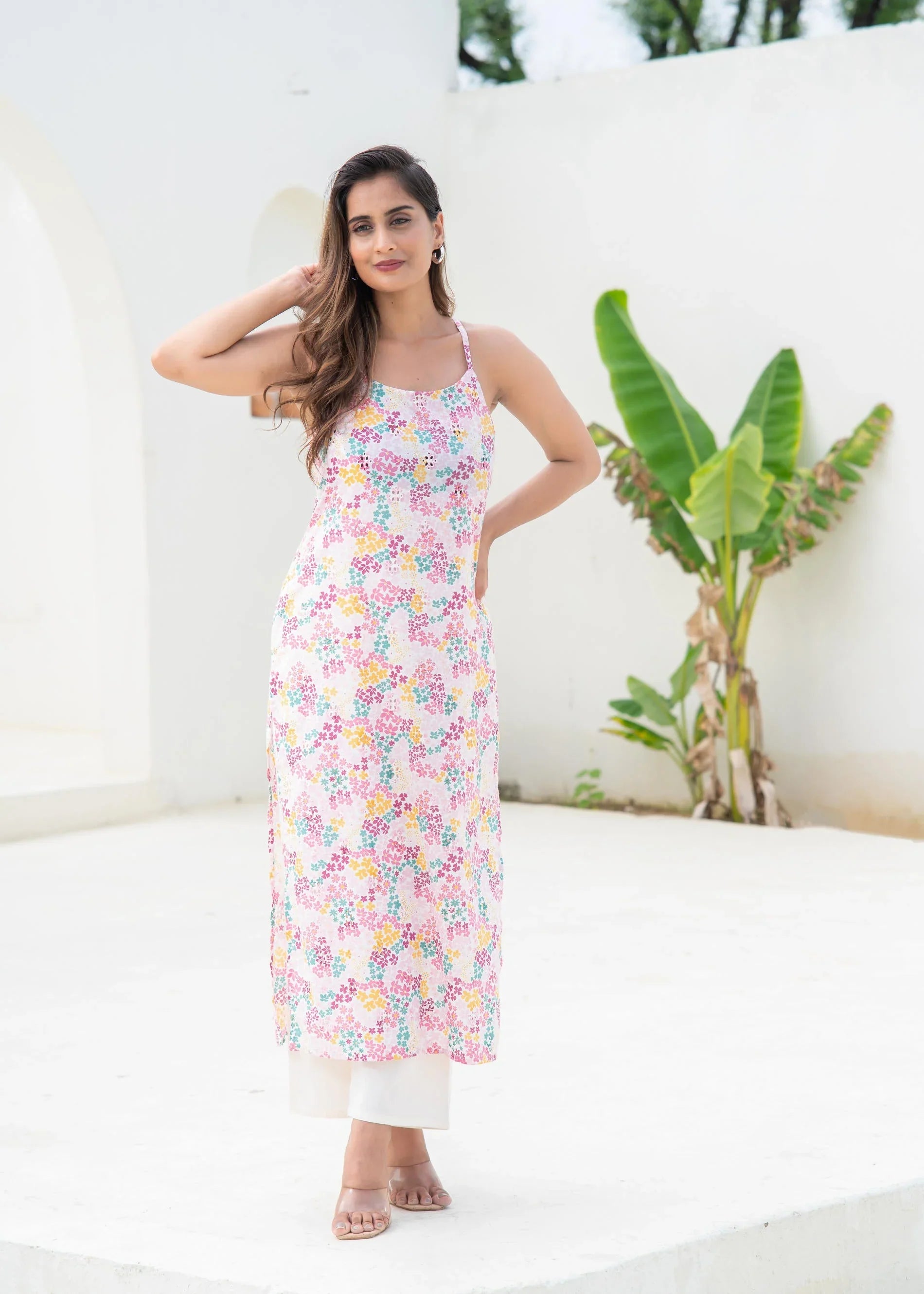Pink Floral Printed Sleeveless Cotton Kurta for Women | Breezy Summer Everyday Wear