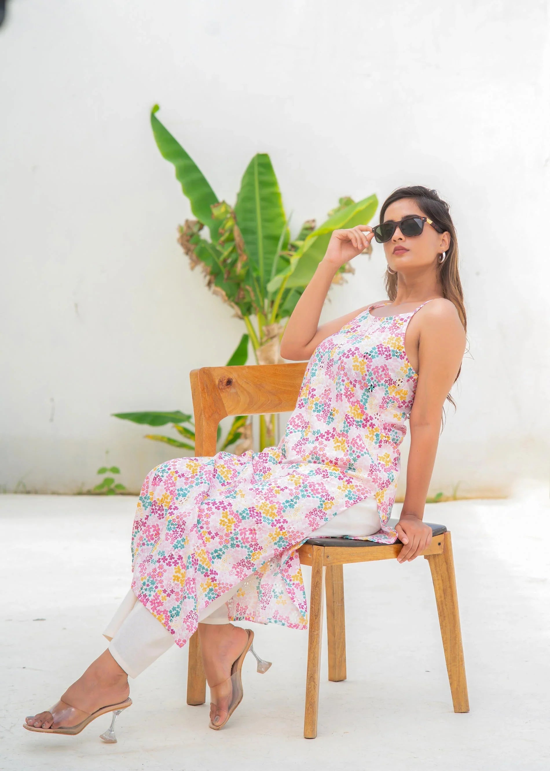 Pink Floral Printed Sleeveless Cotton Kurta for Women | Breezy Summer Everyday Wear