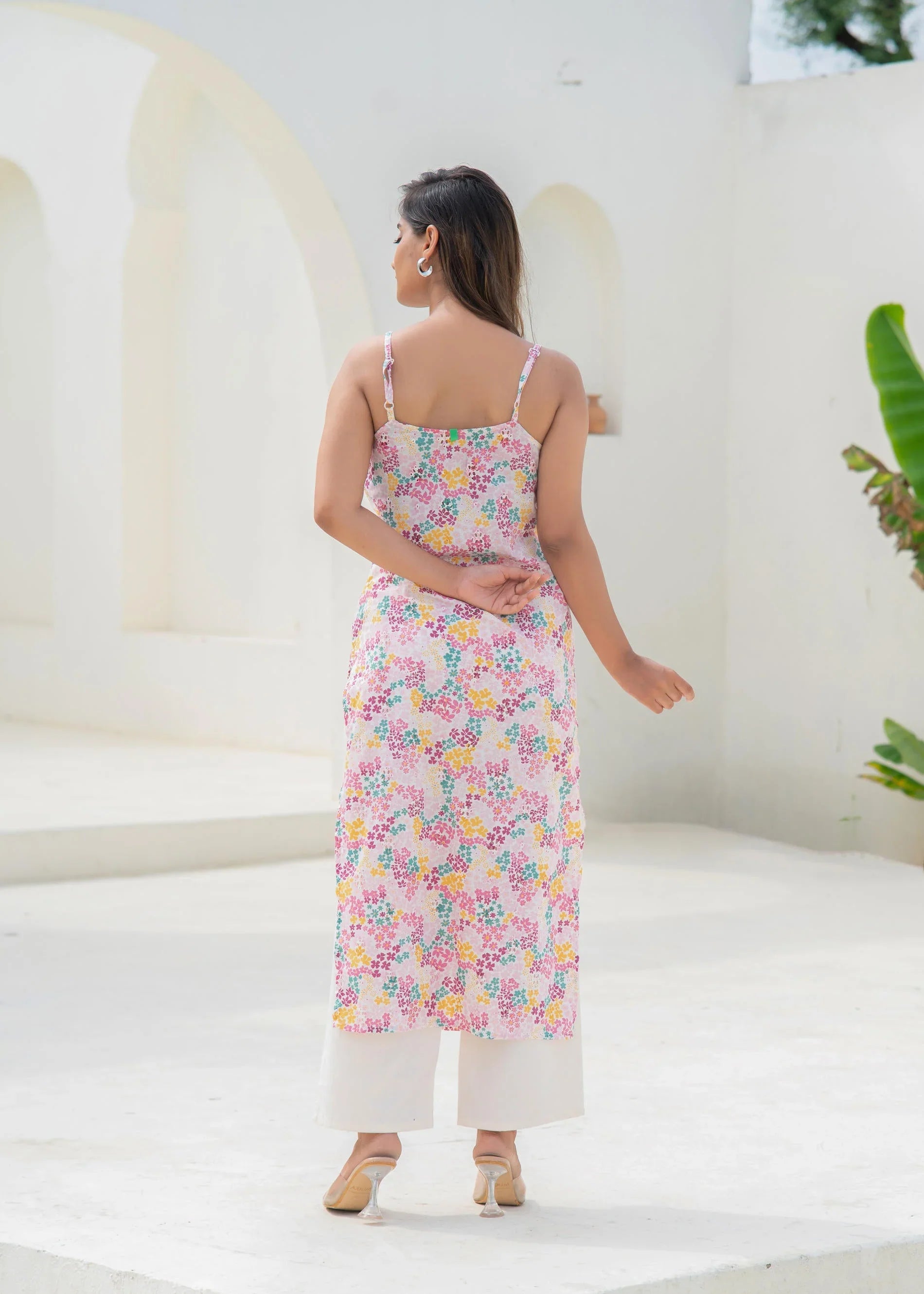 Pink Floral Printed Sleeveless Cotton Kurta for Women | Breezy Summer Everyday Wear