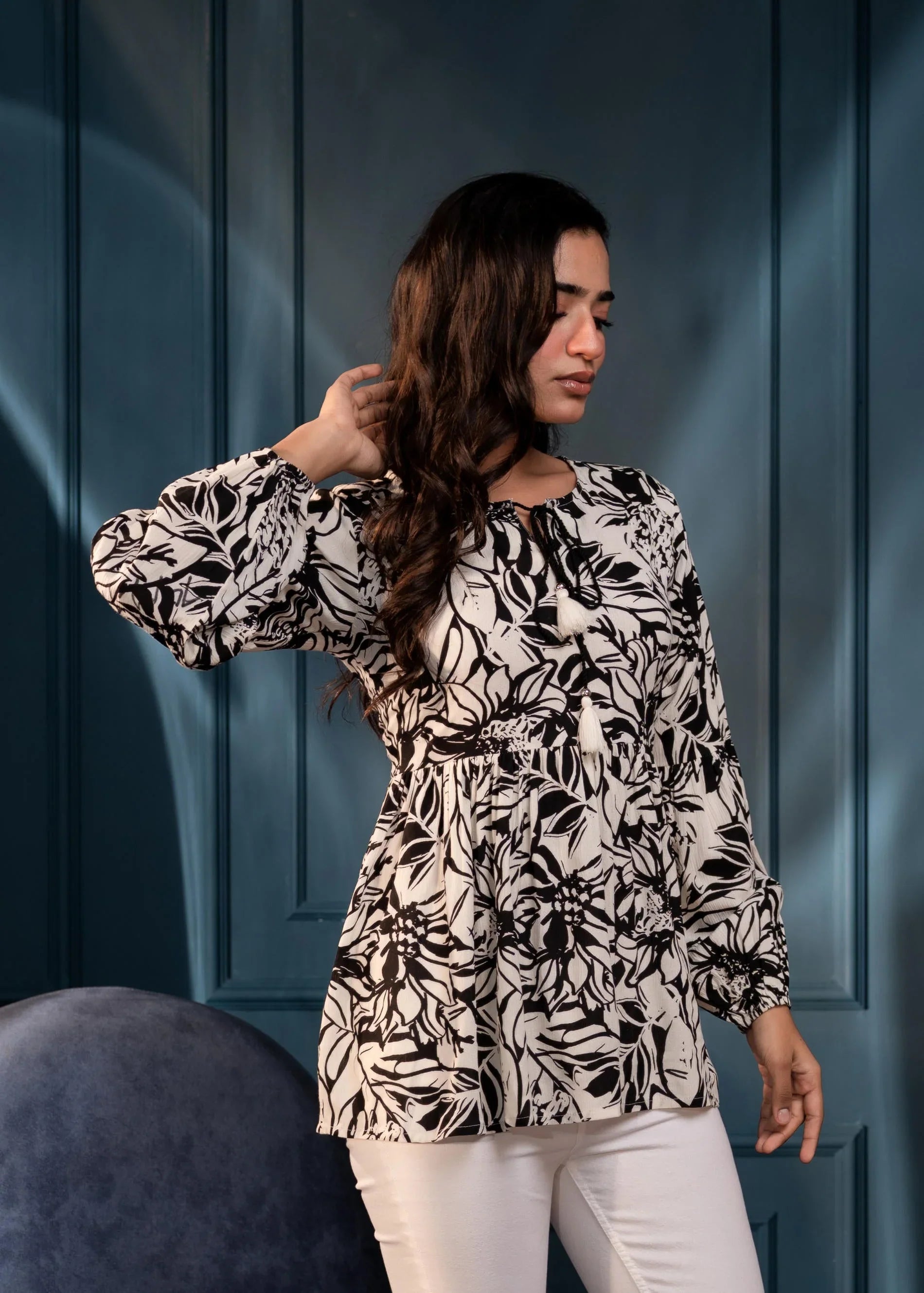 White Floral Printed Viscose Tunic for Women | Fit & Flared Casual Chic Wear