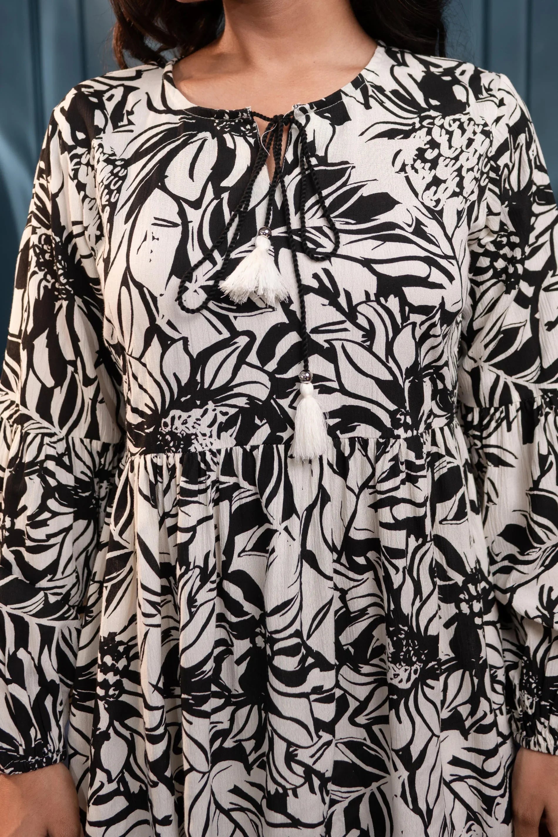 White Floral Printed Viscose Tunic for Women | Fit & Flared Casual Chic Wear