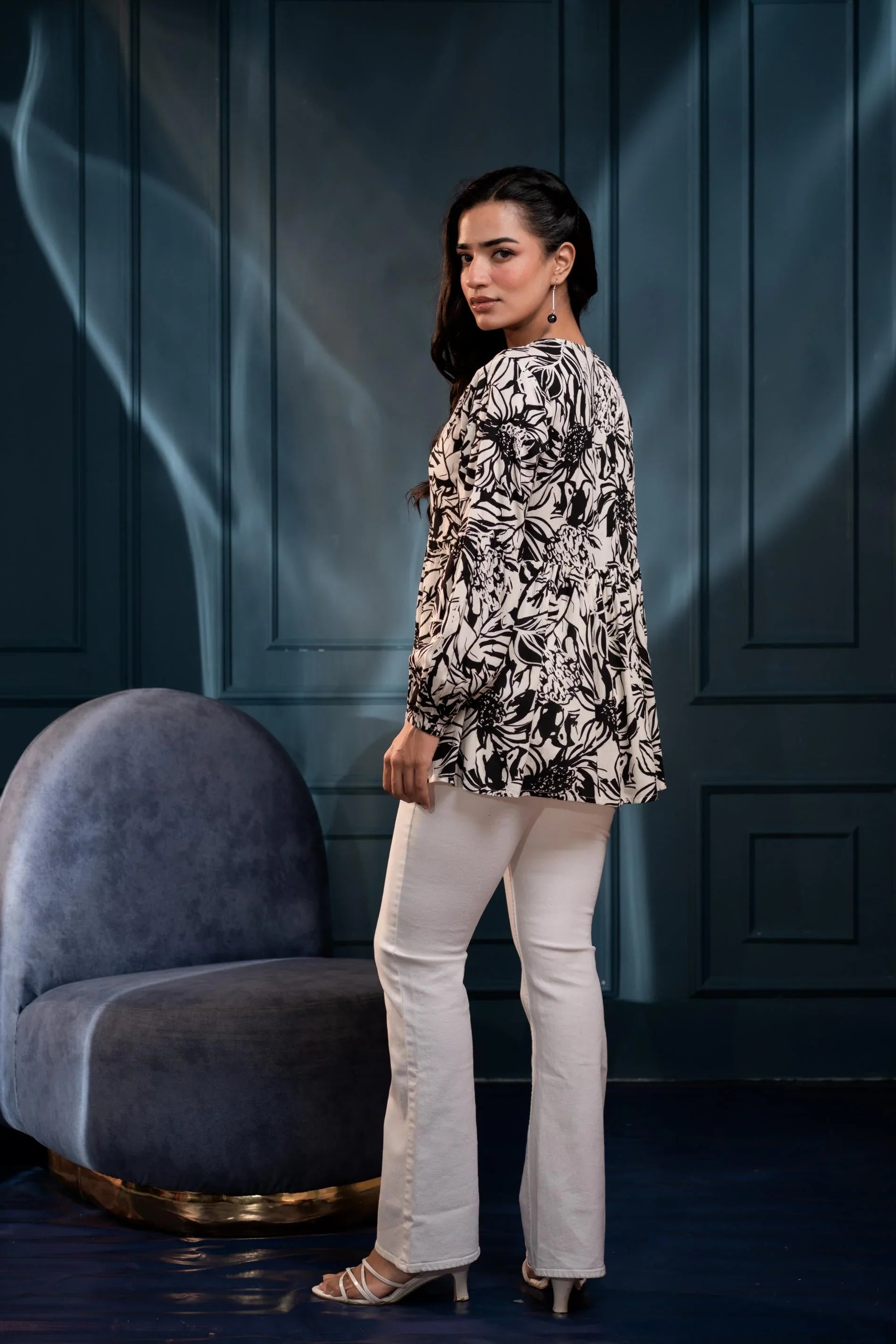 White Floral Printed Viscose Tunic for Women | Fit & Flared Casual Chic Wear