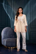 Off-White & Mustard Floral Printed Viscose Tunic for Women | Elegant Casual Chic Wear