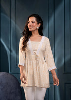 Off-White & Mustard Floral Printed Viscose Tunic for Women | Elegant Casual Chic Wear