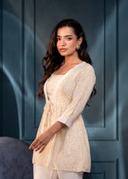 Off-White & Mustard Floral Printed Viscose Tunic for Women | Elegant Casual Chic Wear