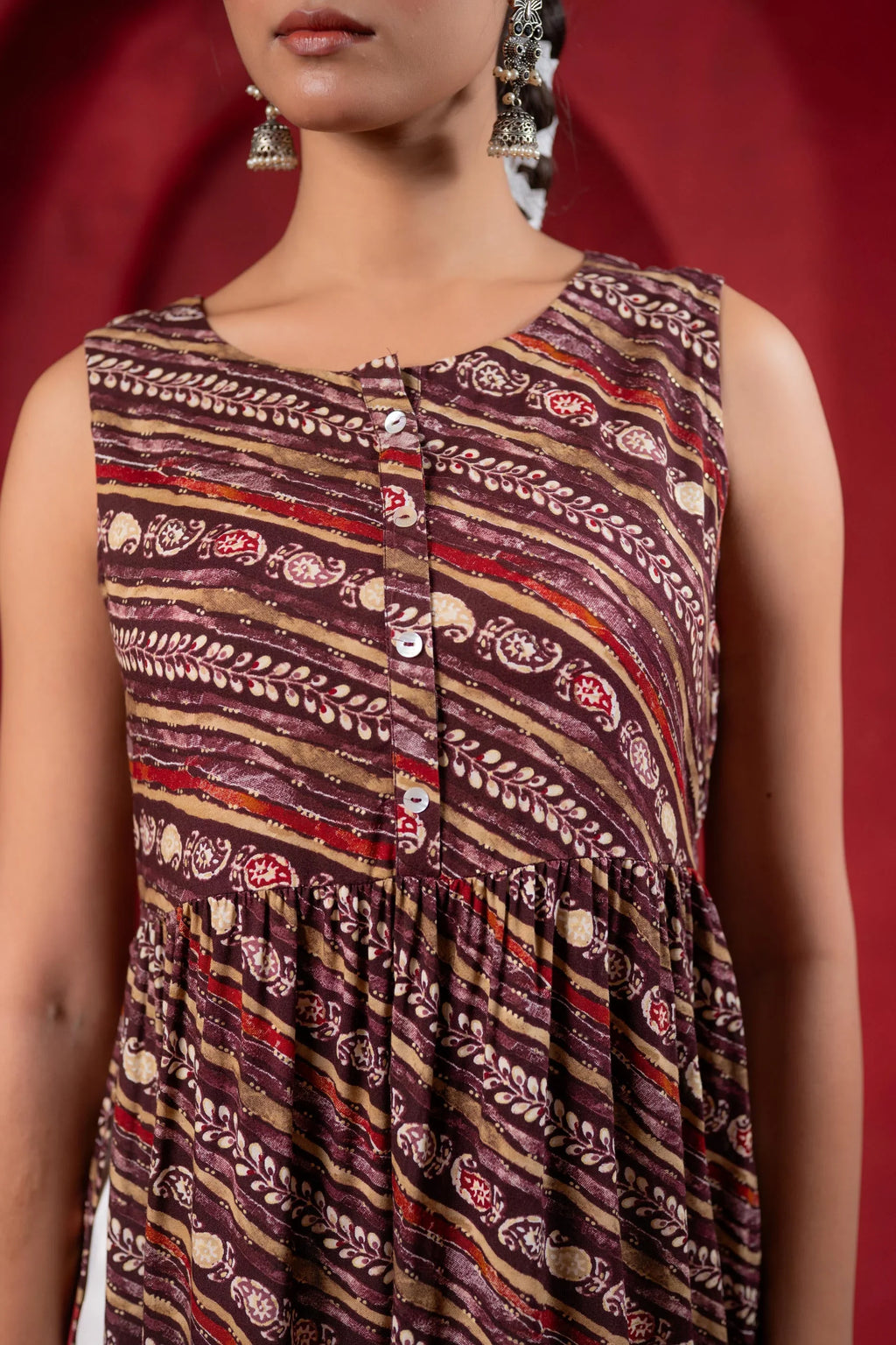 Pink Ethnic Motif Printed Sleeveless Kurta for Women | Elegant Summer Ethnic Wear
