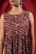 Pink Ethnic Motif Printed Sleeveless Kurta for Women | Elegant Summer Ethnic Wear