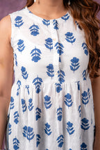 Indigo Leaf Printed Sleeveless Long Kurta for Women | Breezy Summer Ethnic Wear