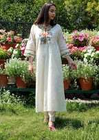 Off White Embroidered Cotton Kurta & Pant Set for Women | Elegant Premium Ethnic Wear