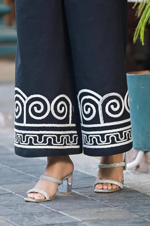 Black Embroidered Cotton Co-Ord Set for Women | Elegant Minimal Luxury Wear