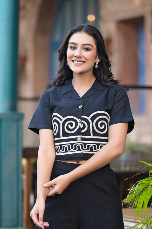 Black Embroidered Cotton Co-Ord Set for Women | Elegant Minimal Luxury Wear