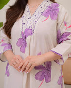 Off White Floral Printed Cotton Kurta & Palazzo Set for Women | Elegant Summer Ethnic Wear