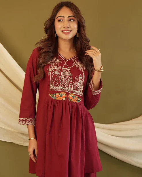 Maroon Embroidered Cotton Co-Ord Set for Women | Chic Modern Ethnic Wear